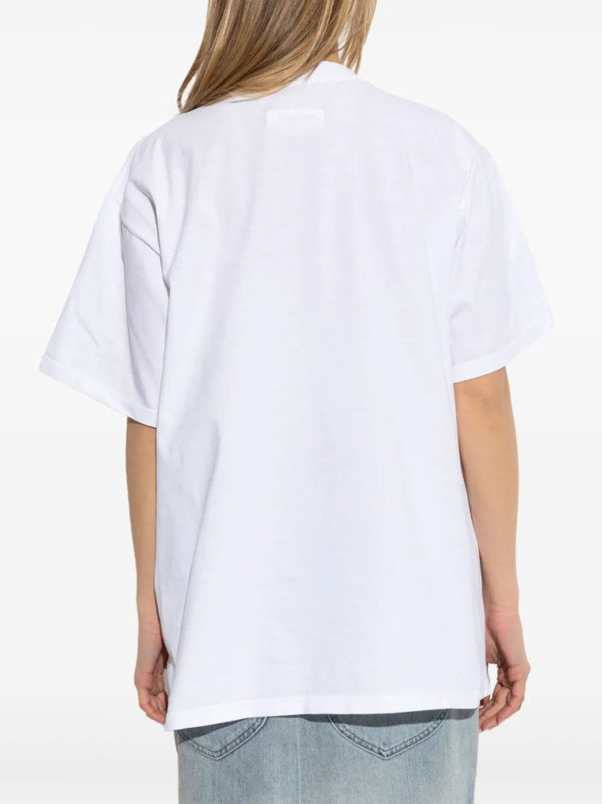 Mm6 By Maison Margiela Casual White Cotton T-Shirt With Crew Neck Design