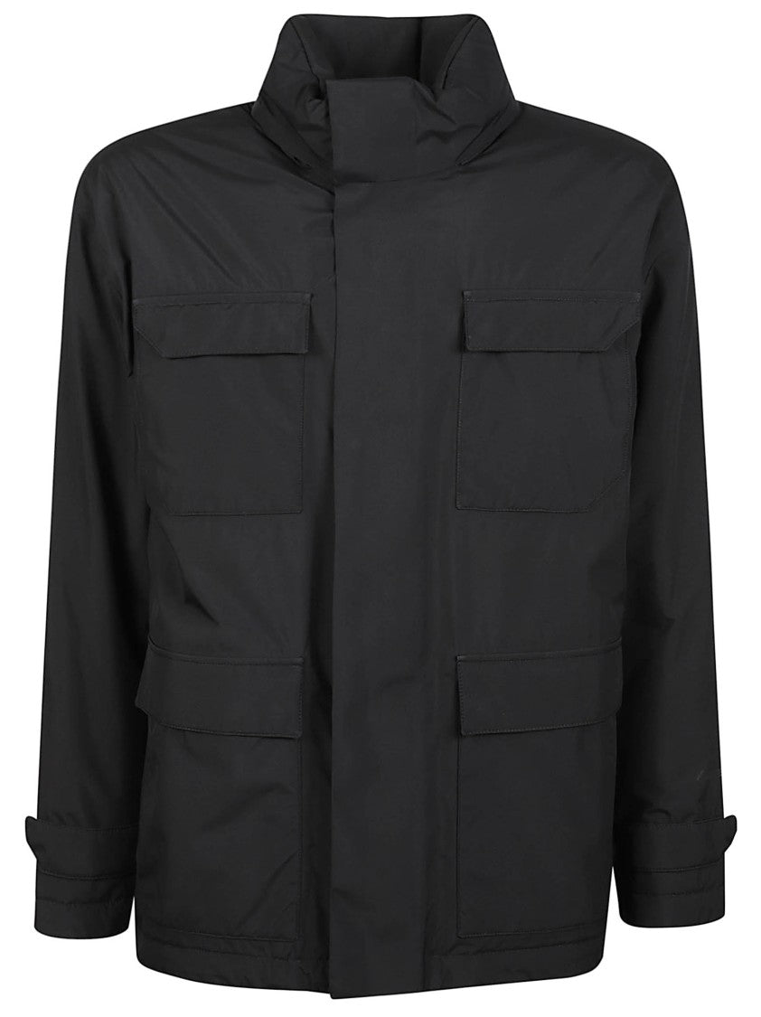 Herno Black Flap-Pocket Concealed-Fastening Field Jacket