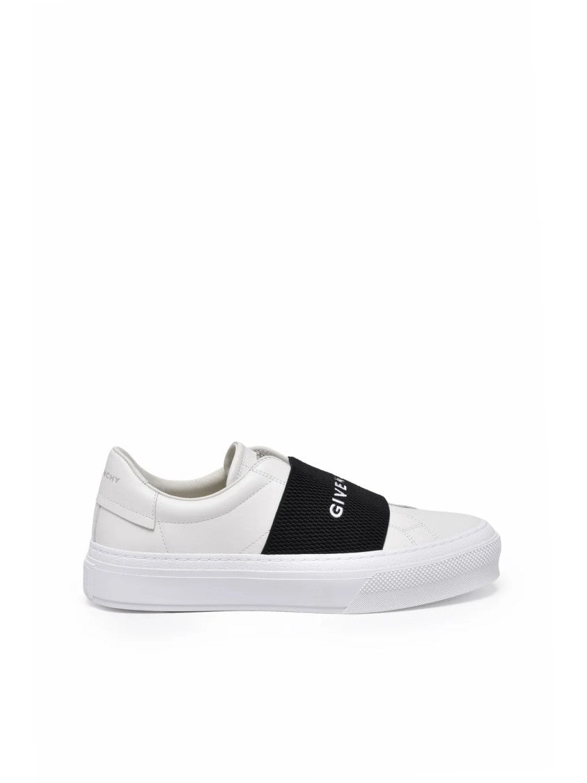 Givenchy White/Black Leather-Blend Slip-On Sneakers