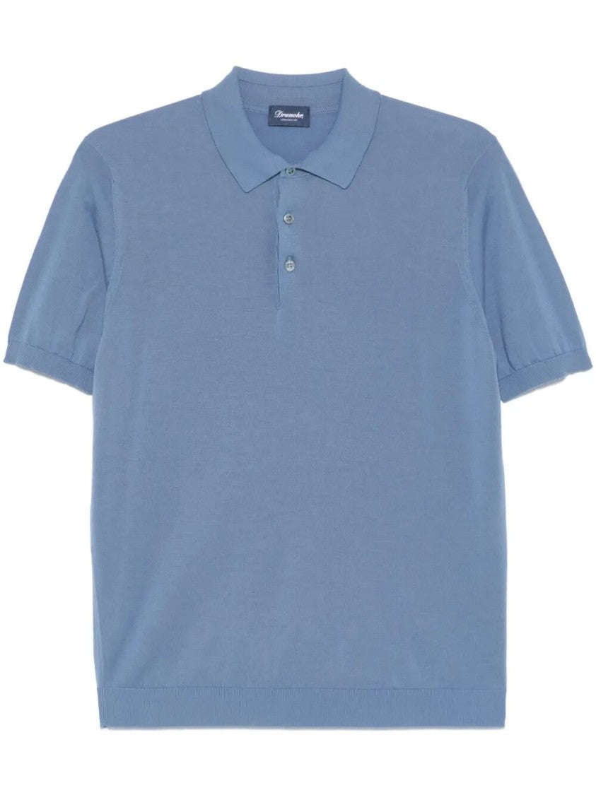 Drumohr Classic Blue Polo With Knitted Texture
