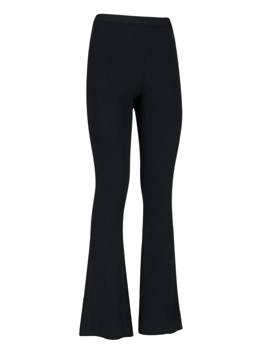 Courrèges Flared Black Trousers With Ribbed Texture