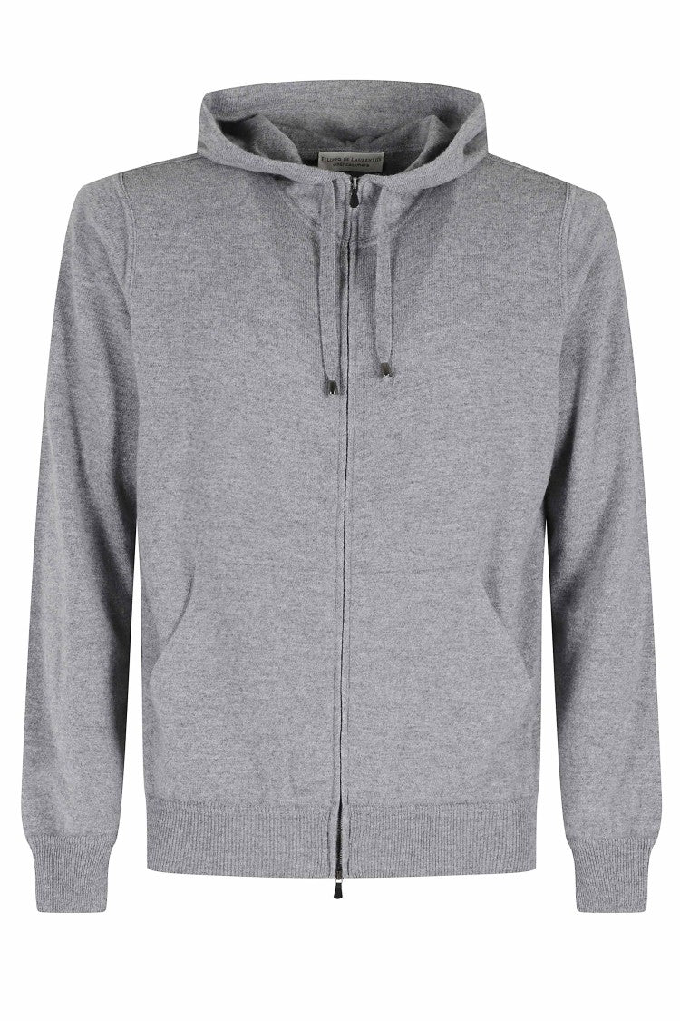 Filippo De Laurentiis Drawstring Hooded Cashmere Blend Sweater With Front Zipper