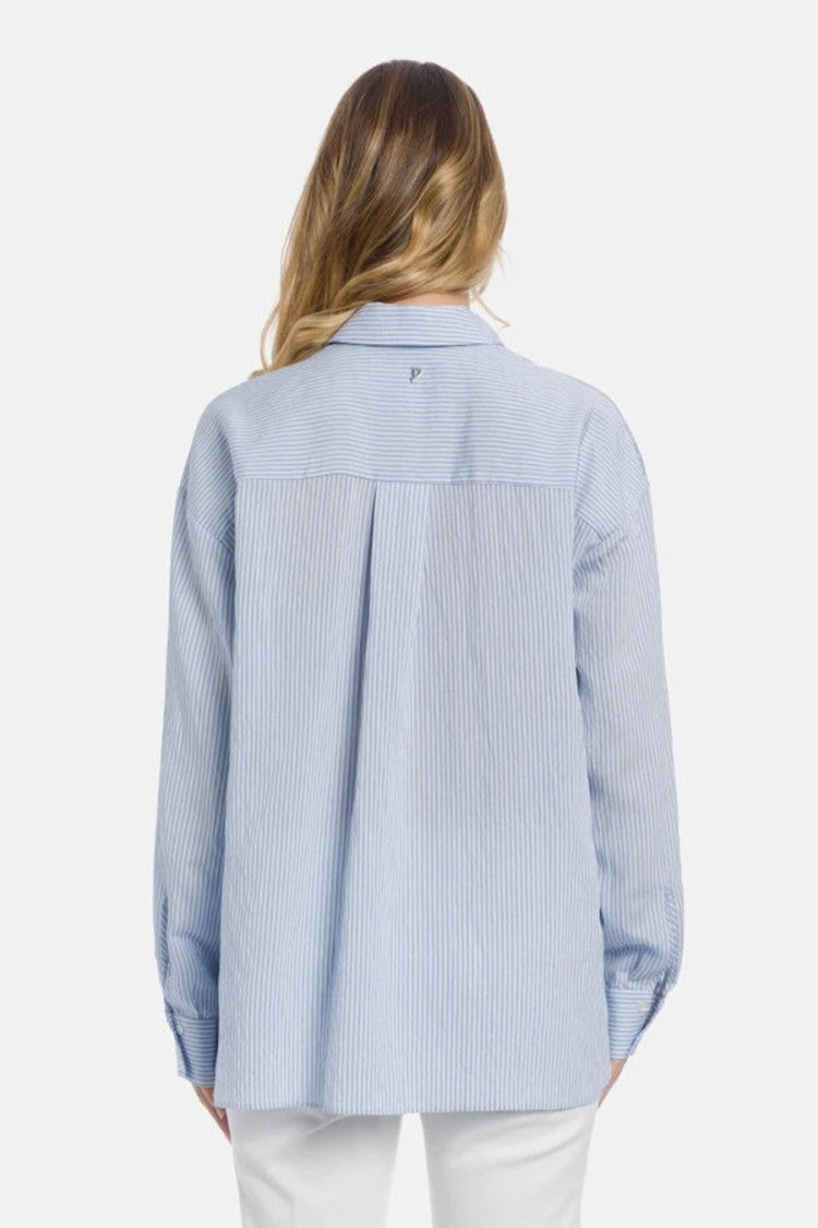 Dondup Blue Viscose-Polyamide Pinstripe Shirt