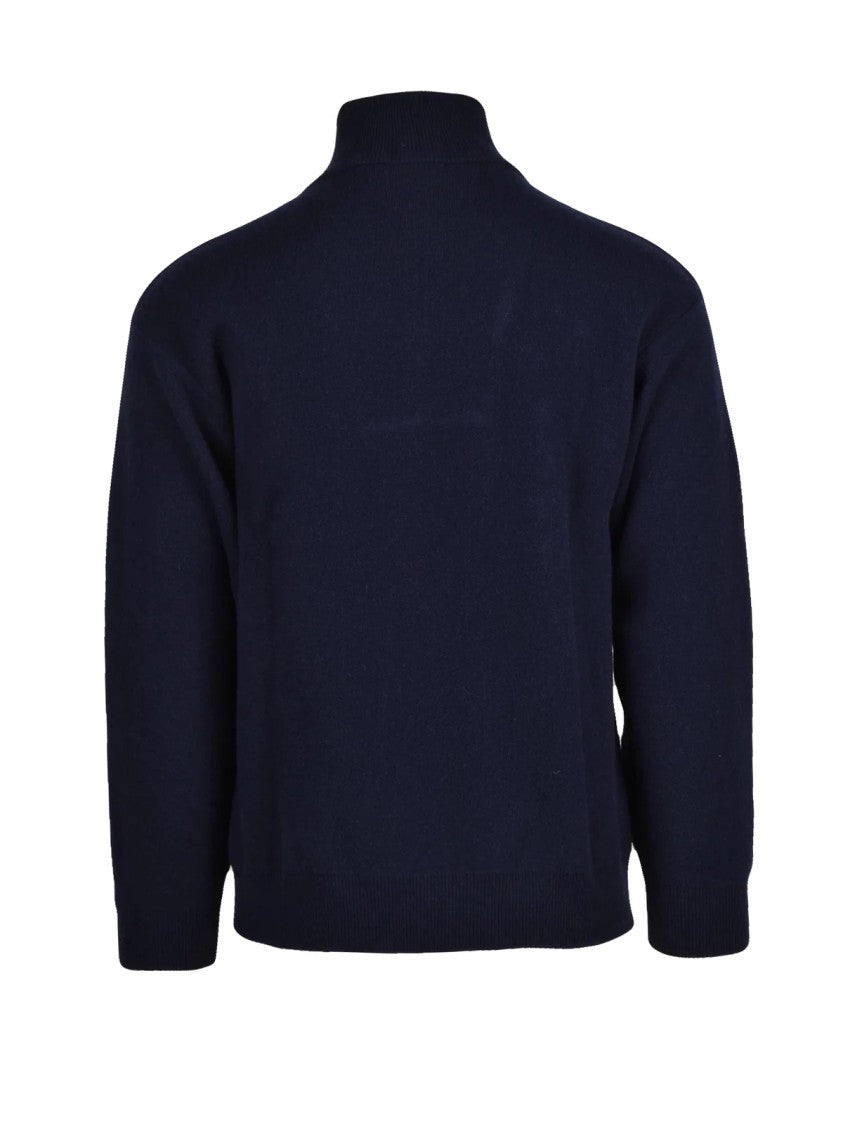 Daniele Fiesoli High Neck Zip Sweater In Deep Blue With Ribbed Detailing