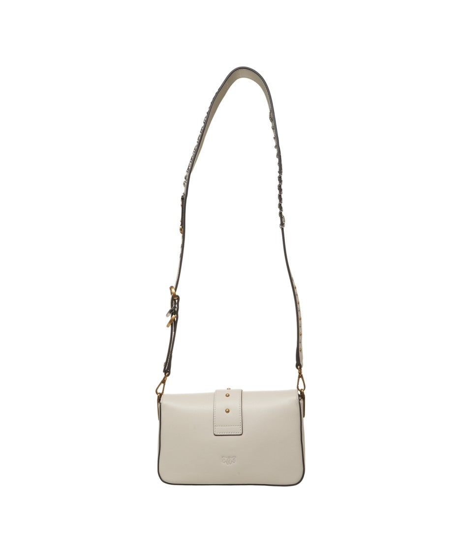 Pinko Minimalist White Leather Crossbody Bag With Metallic Bird Accents