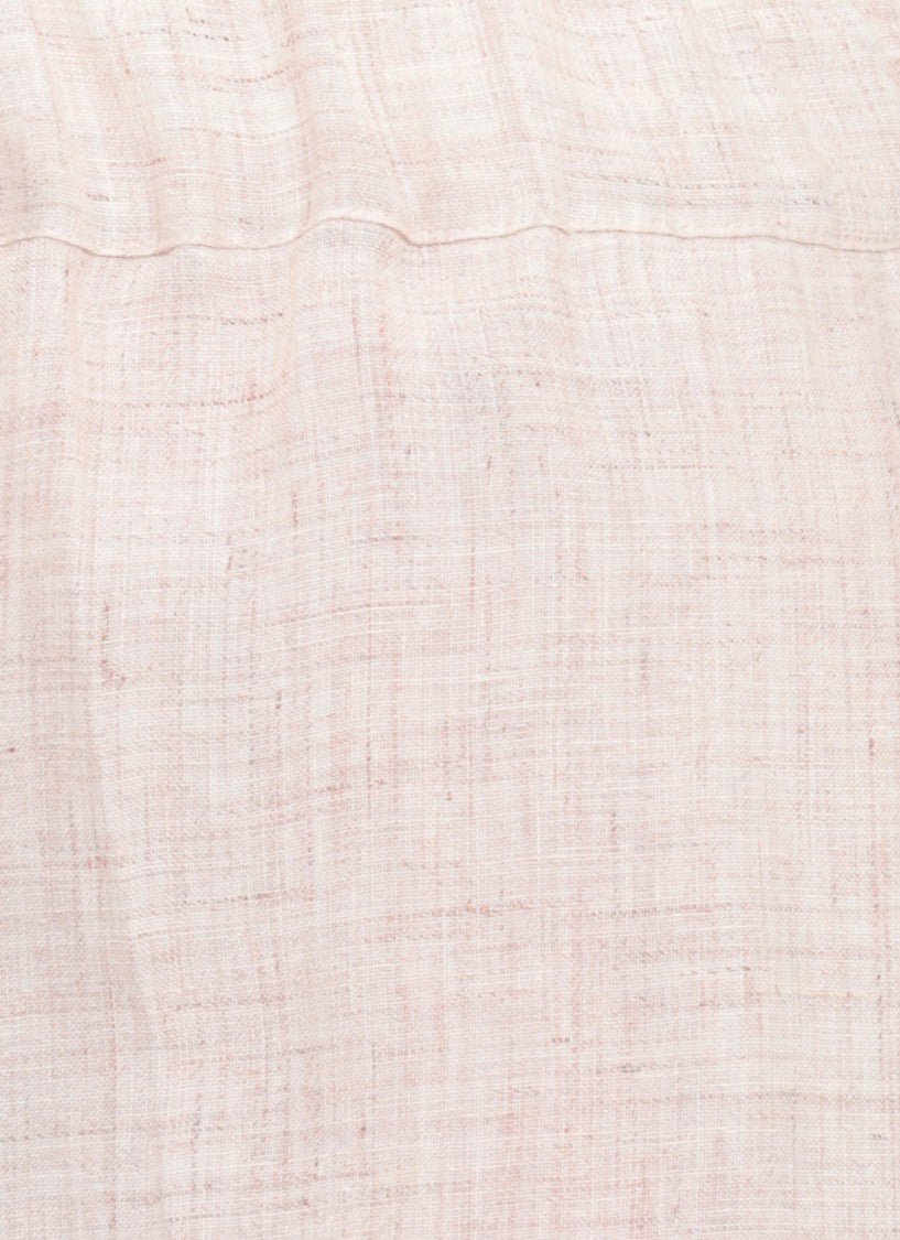 D. Exterior Beige Elastic Waist Linen Shorts