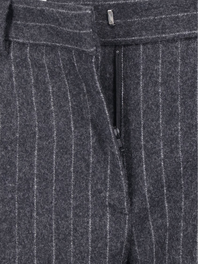 Lardini Dark Grey Wool Pinstripe Straight-Leg Pants