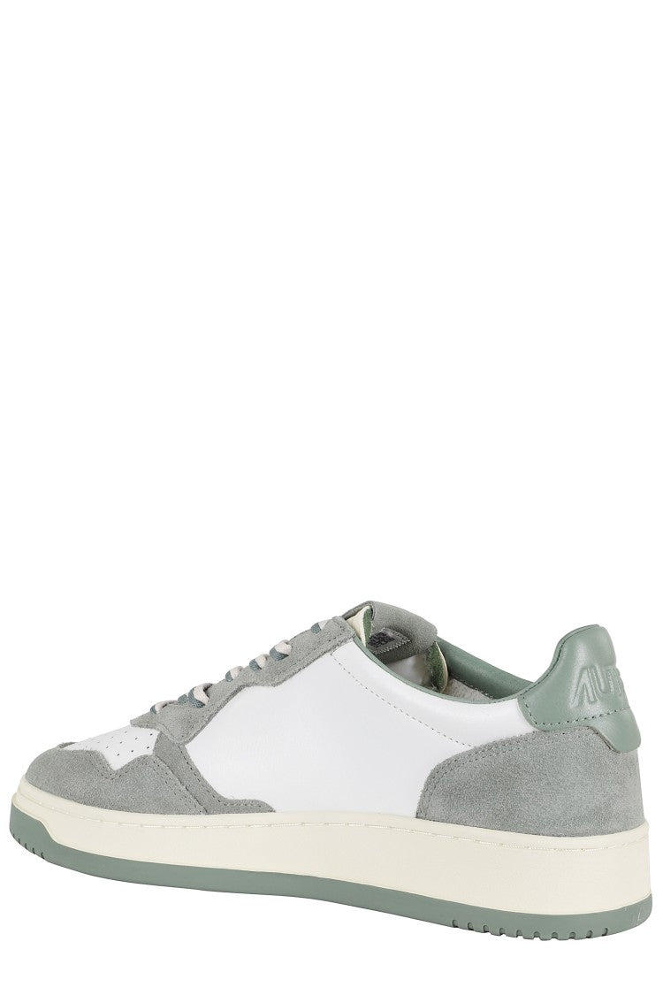 Autry Green Medalist Low Suede-Trim Leather Sneakers