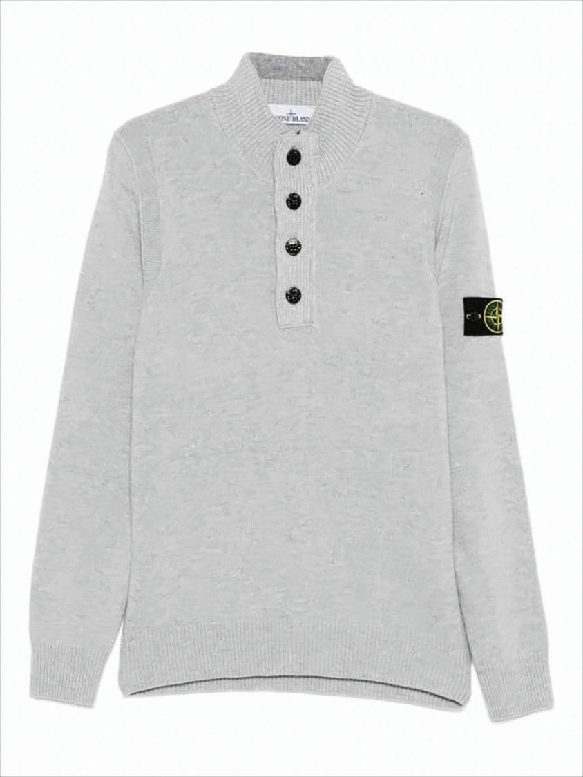 Stone Island Knitted Turtleneck Sweater With Ribbed Texture And Buttoned Placket