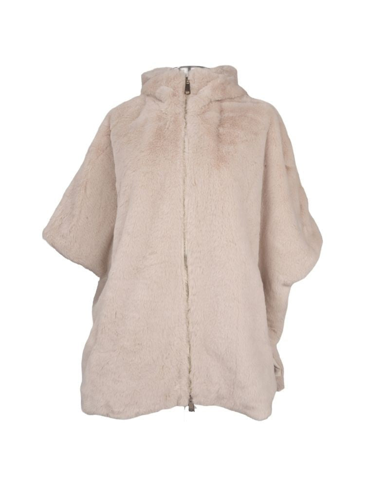 Sergio Moretti Plush Beige Fur-Like Coat With High Collar And Boxy Silhouette
