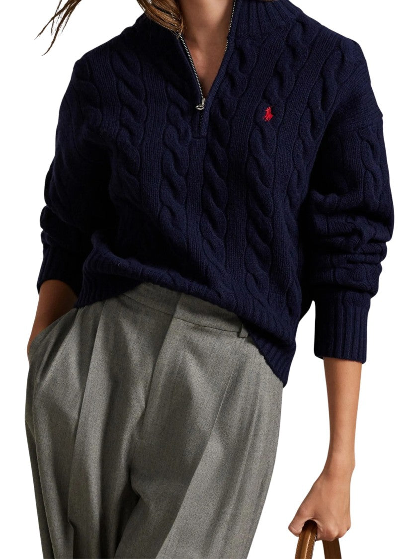 Polo Ralph Lauren Navy Cable-Knit Ribbed Half-Zip Sweater