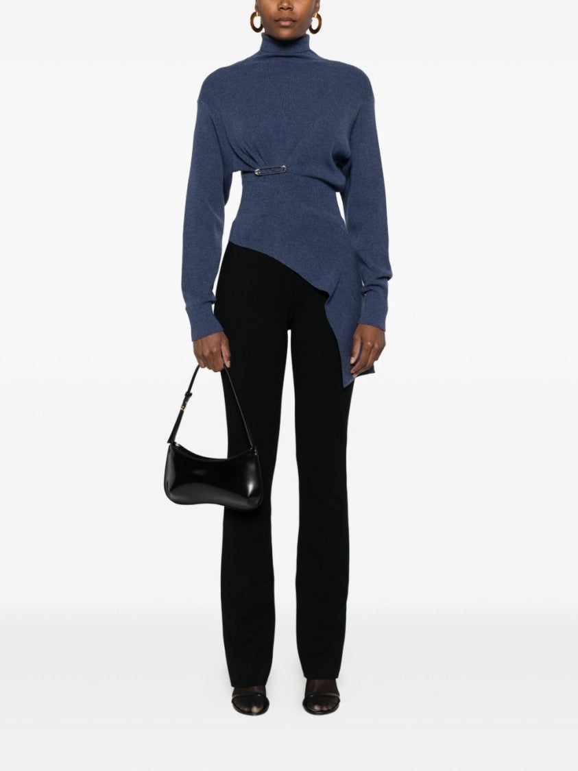 Lanvin Blue Safety Pin Asymmetric Roll Top