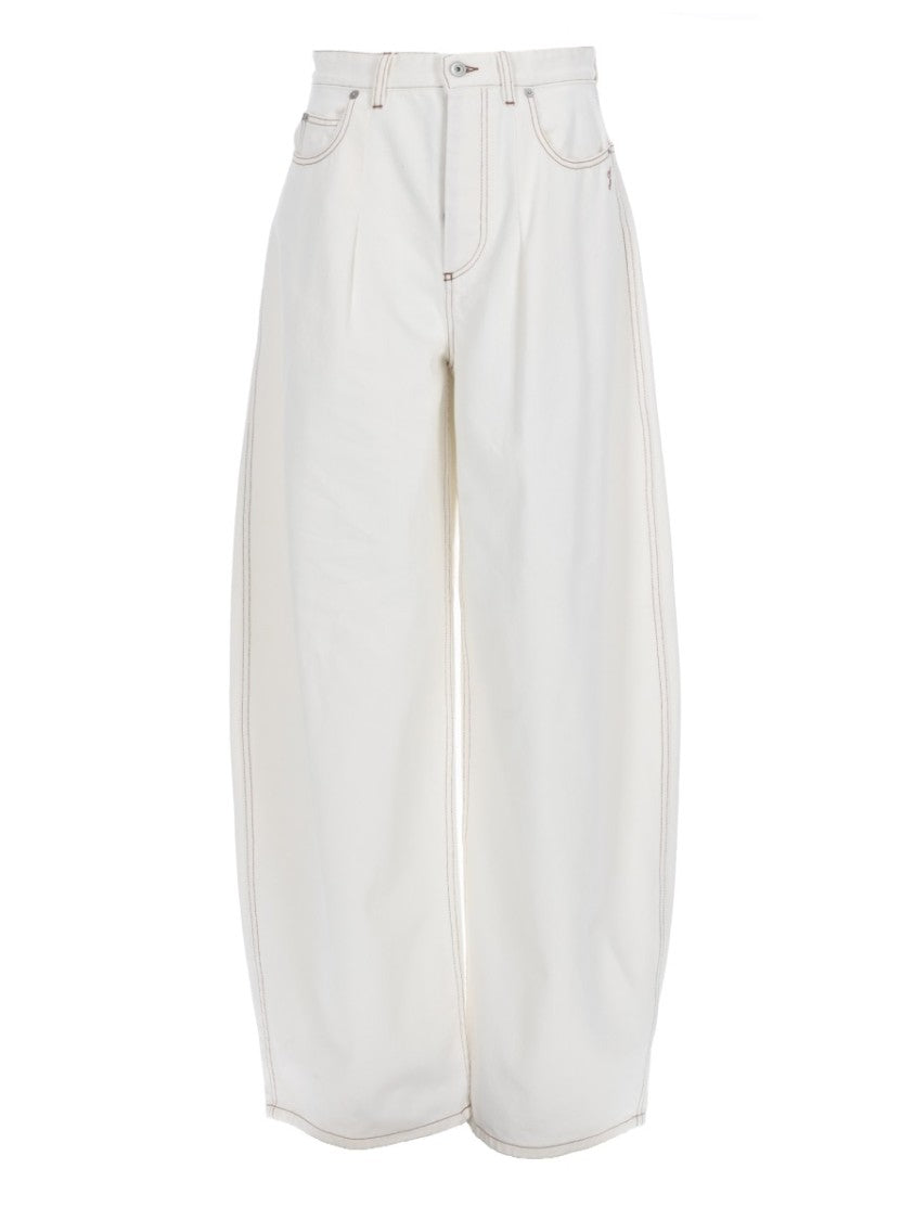 Jacquemus Neutrals Ovalo Contrast Stitching Cotton Wide-Leg Pants