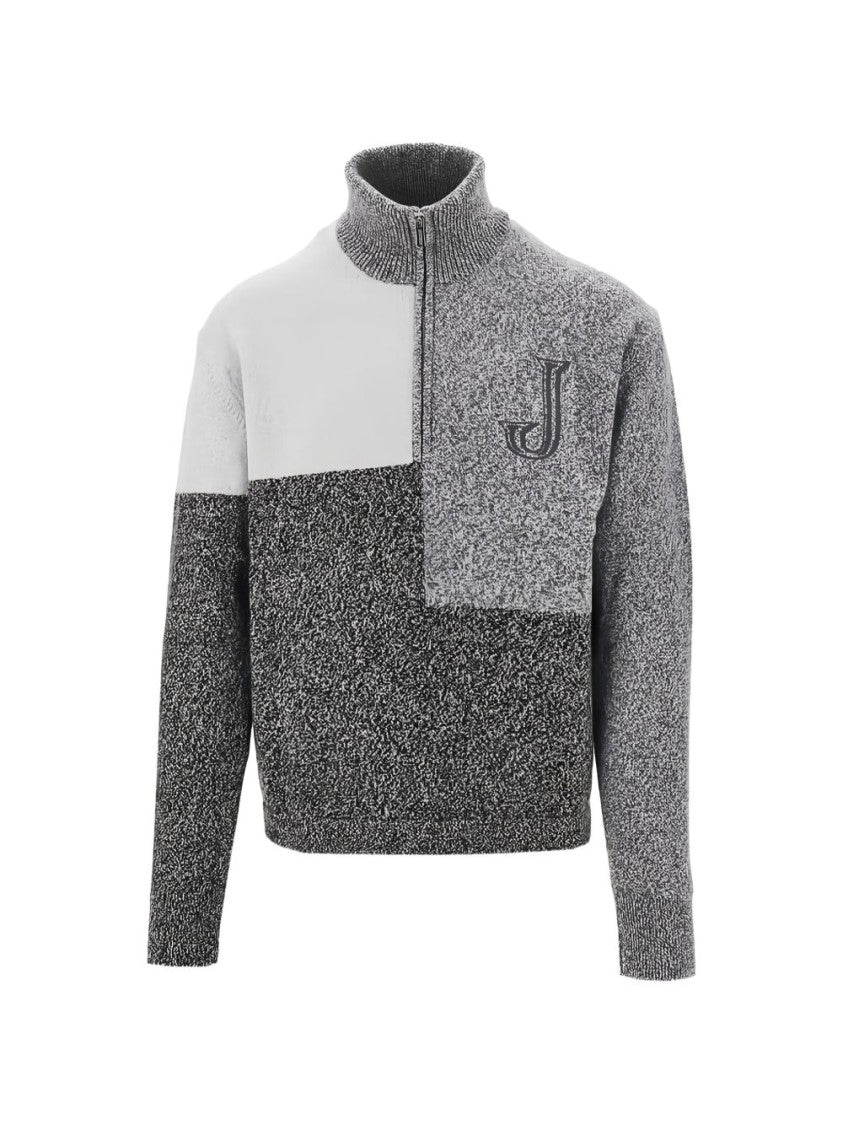 Jacquemus High Zip-Up Collar Patchwork Knit Sweater