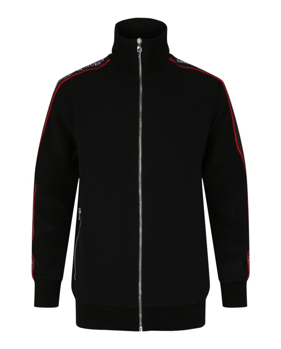 Alexander Mcqueen Turtleneck Track Jacket With Grosgrain Detail And Silver Accents