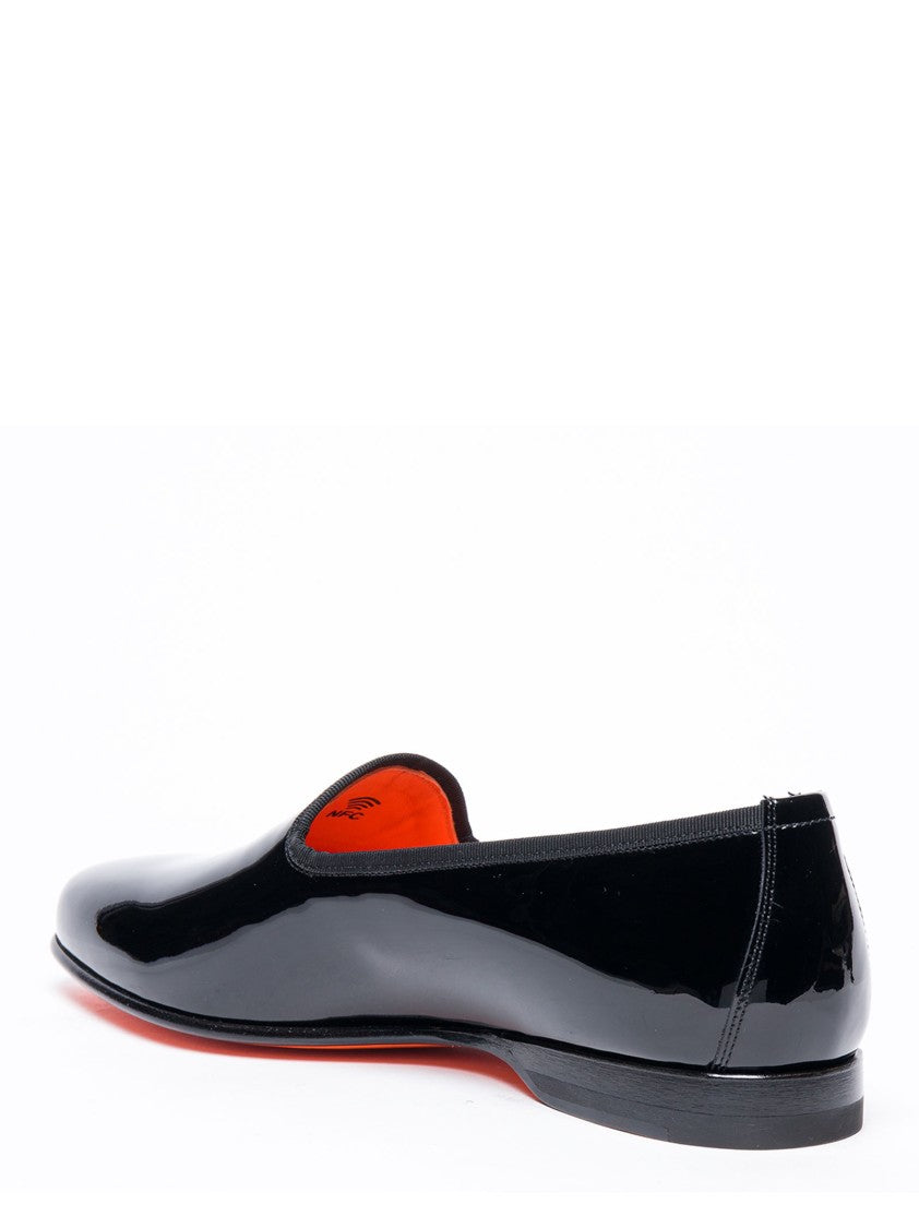 Santoni Glossy Black Patent Leather Loafers