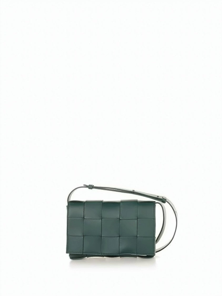 Bottega Veneta Lambskin Leather Shoulder Bag With Woven Pattern