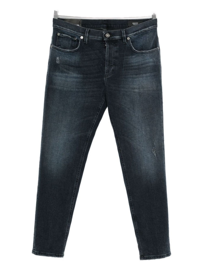 Dondup Dark Wash Distressed Denim Jeans With Tapered Leg