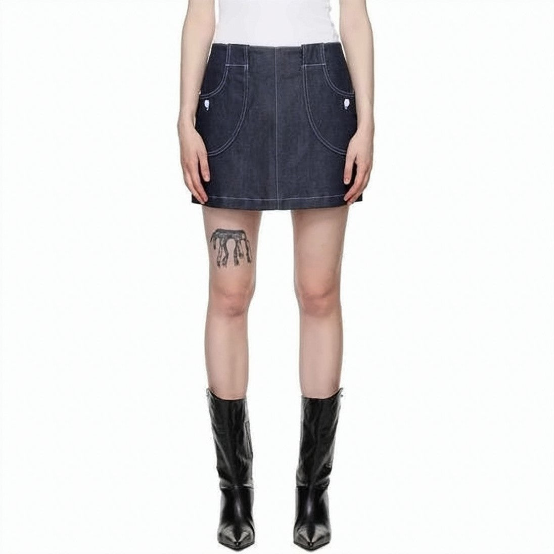 A.P.C. Indigo Denim Mini Skirt With Contrast Stitching