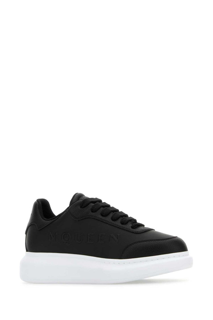 Alexander Mcqueen Black Leather Sneakers With Black Leather Heel