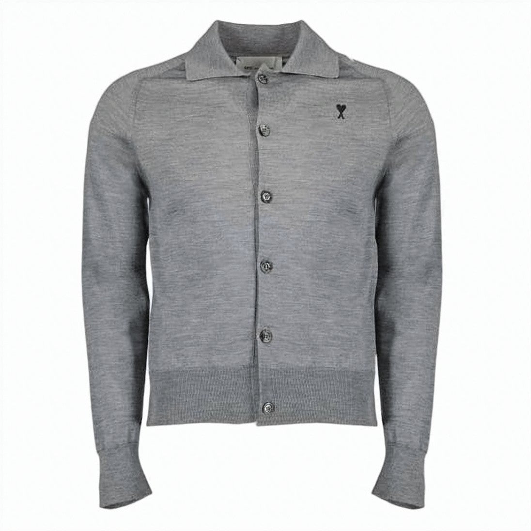 Ami Paris Black Finely Knit Wool Button-Up Cardigan