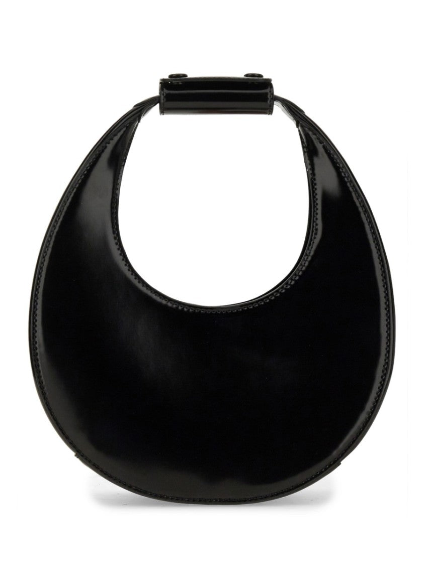 Staud Crescent Moon-Shaped Mini Bag In Polished Black Leather
