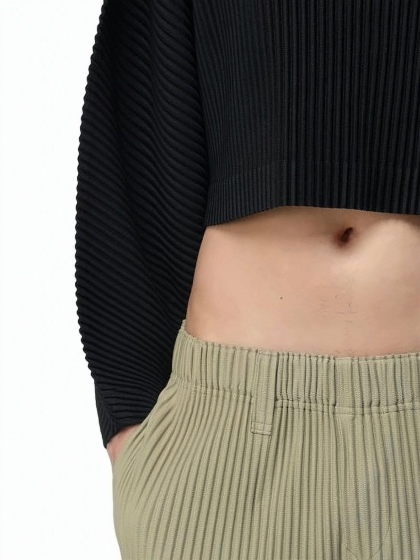 Homme Plissé Issey Miyake Cropped Long-Sleeved Pleated T-Shirt With Balloon Sleeves