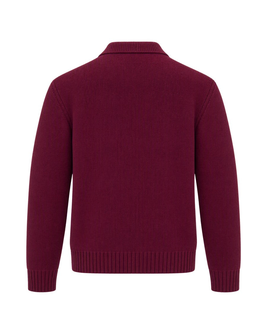 Arte Antwerp Bordeaux Polo Collar Full-Zip Cardigan