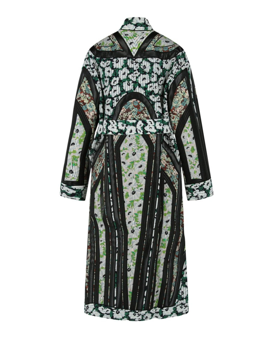 Stella Mccartney Belted Coat With Floral And Striped Graphic Print