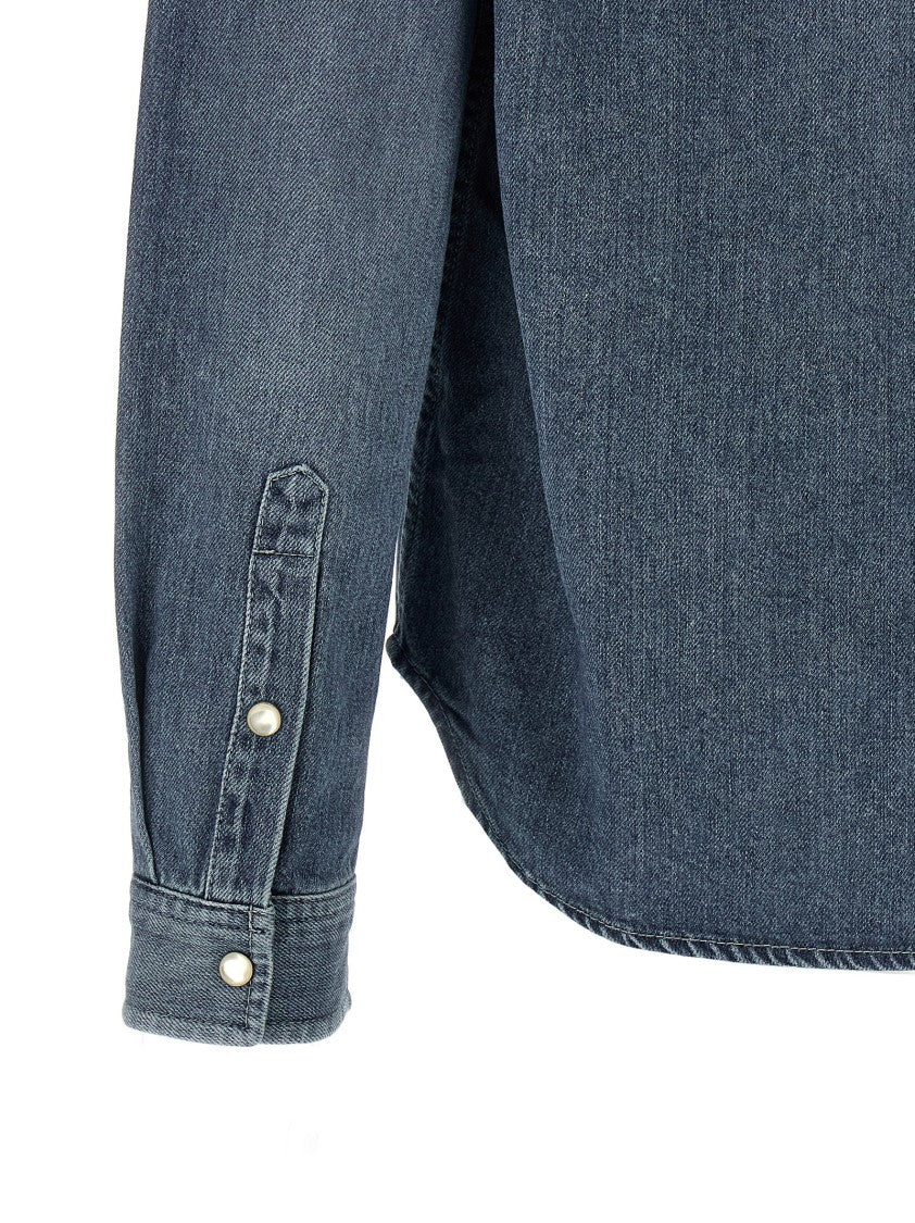 Saint Laurent Horizon Washed Cotton Denim Shirt With Embroidered Cassandre Logo