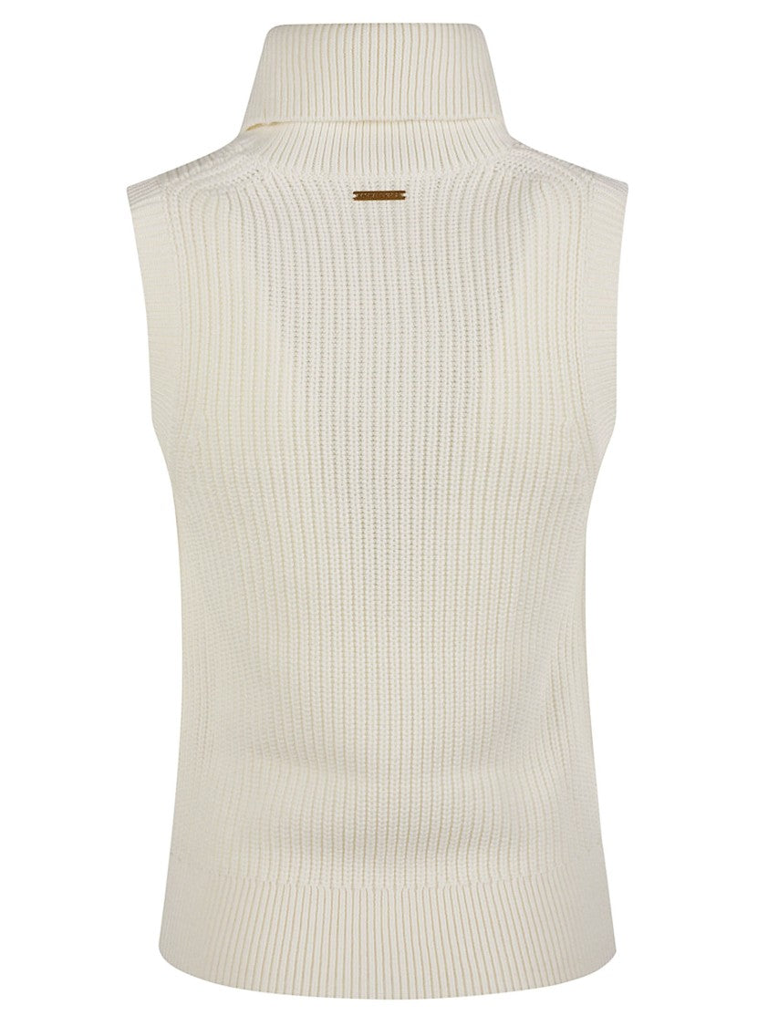Michael Kors Ribbed Sleeveless Merino Wool-Blend Turtleneck Top
