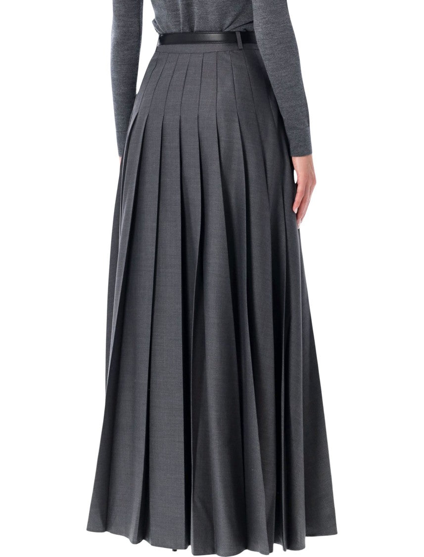 Self-Portrait Dark Grey Pleated Maxi Skirt