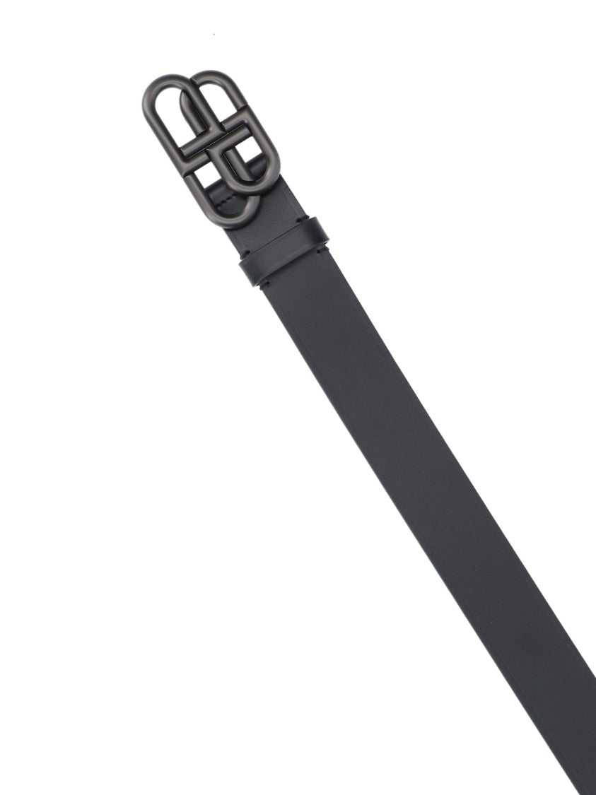Balenciaga Interlocking Double B Buckle Black Textured Leather Belt