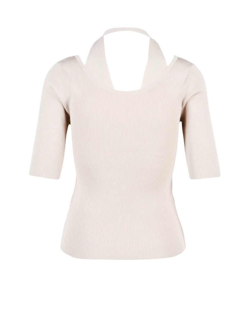 Miss Sixty Stretch Knit Top With V-Neckline And Underlayer Strap Detail