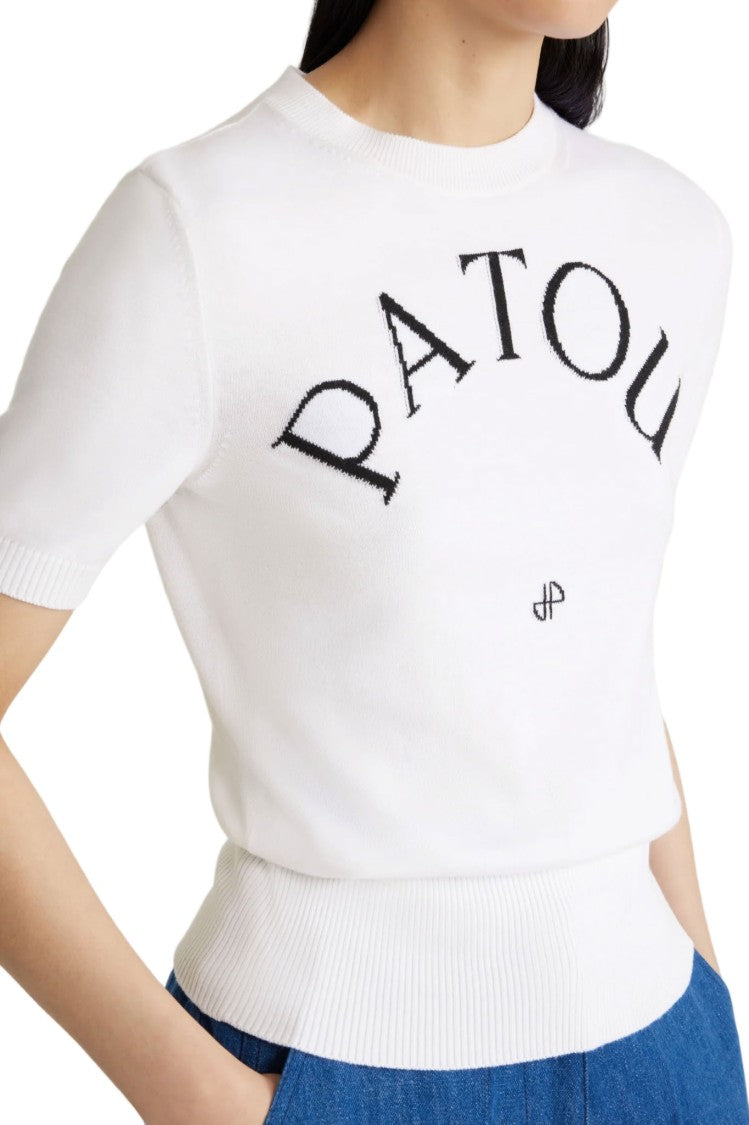 Patou Organic Cotton Blend Fitted Knit Top With Monogram Detail