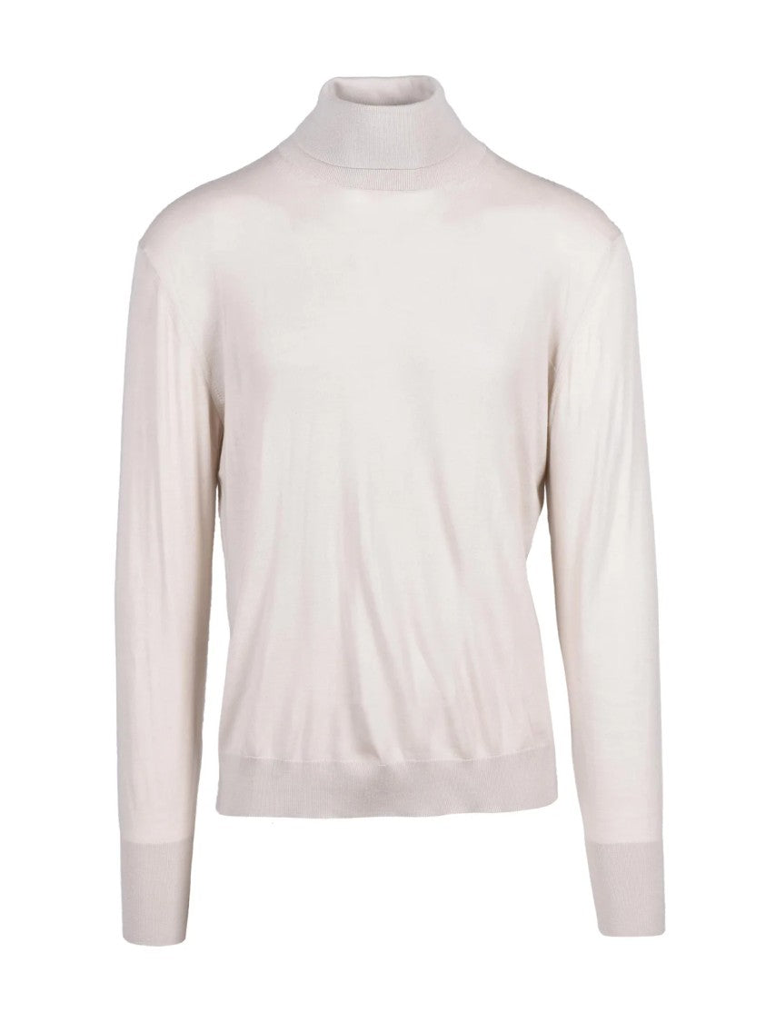 Eleventy Beige Wool Turtleneck Sweater With High Collar