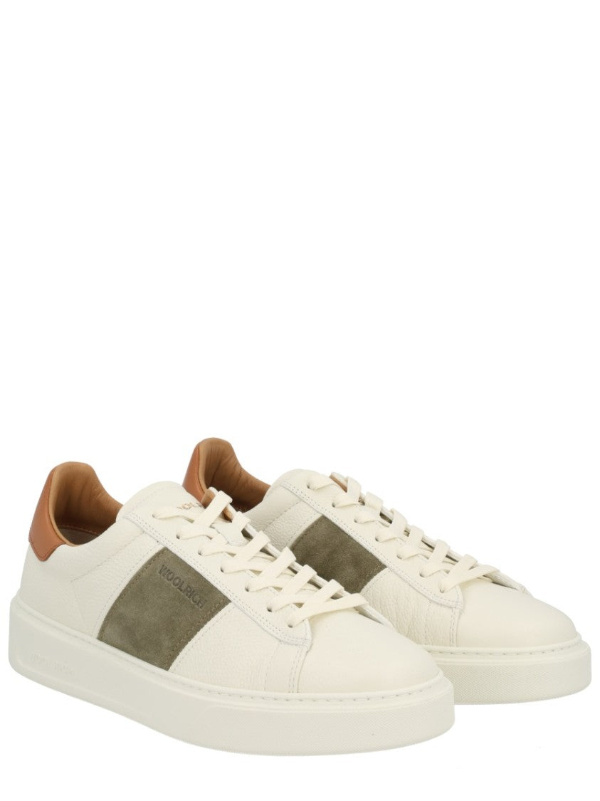 Woolrich Low-Top Sneakers With Olive Suede Accents And Tan Leather Detailing