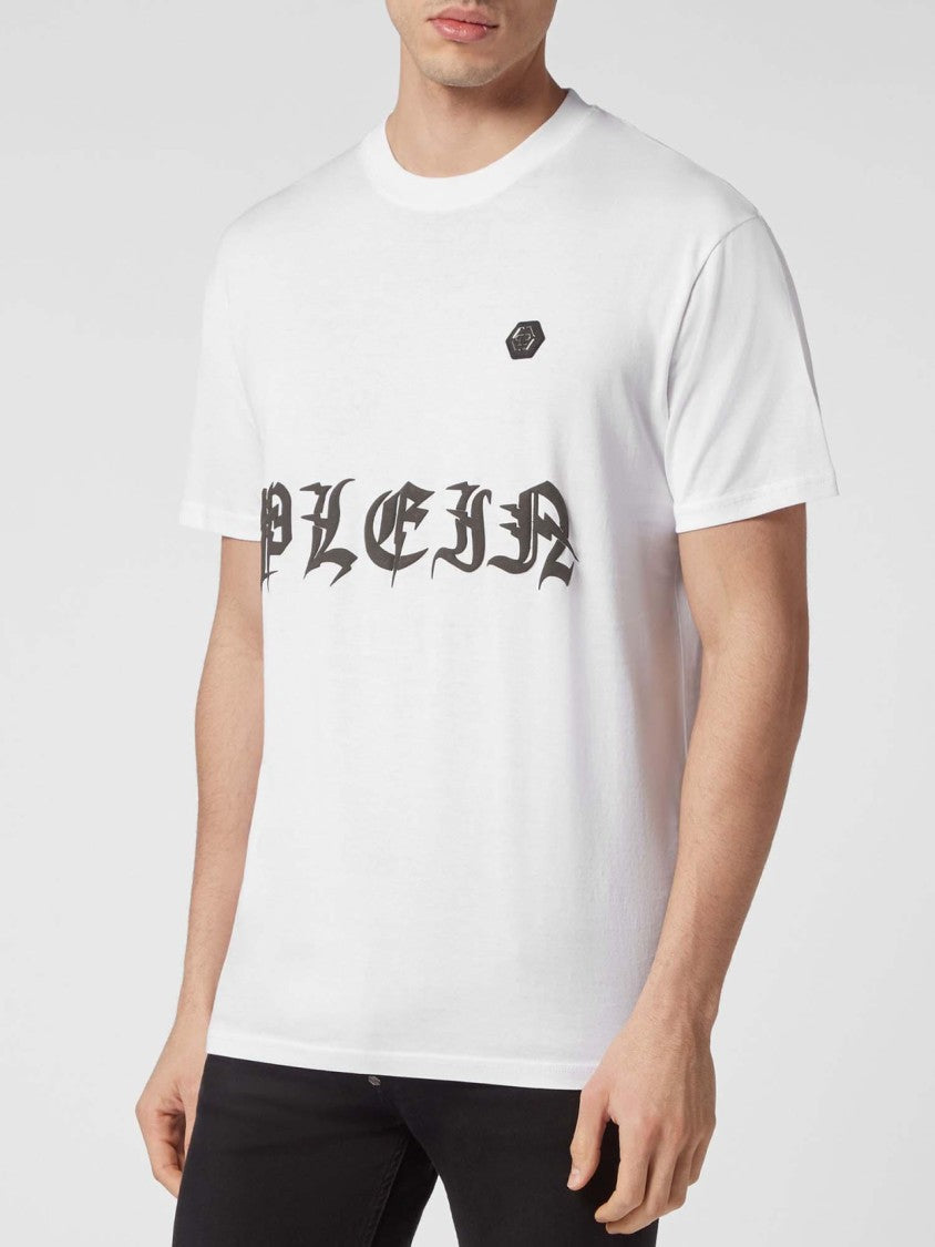Philipp Plein White Cotton Gothic Logo-Print T-Shirt