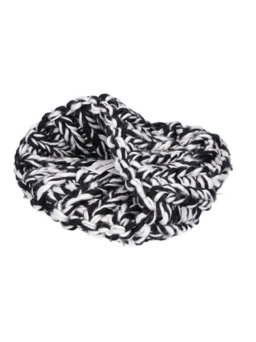 Ami Paris Chunky Knit Beanie With Oversized Cuff And Marled Pattern