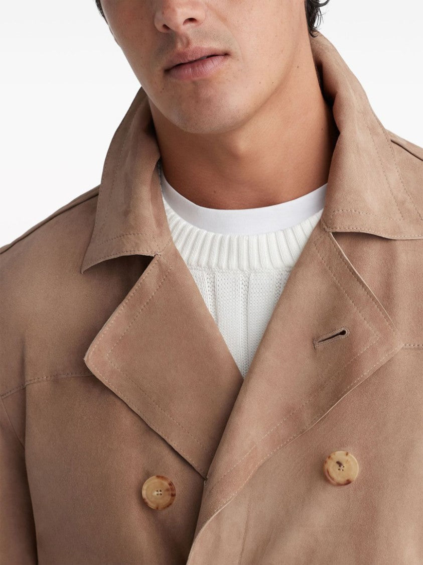 Brunello Cucinelli Double-Breasted Lamb Leather Coat