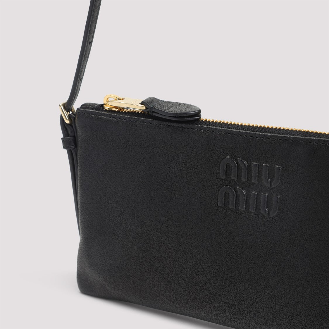 Miu Miu Black Leather Pouch With Embossed Logo