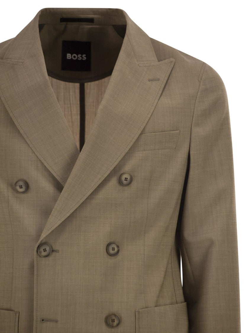 Boss Double-Breasted Blazer In Virgin Wool