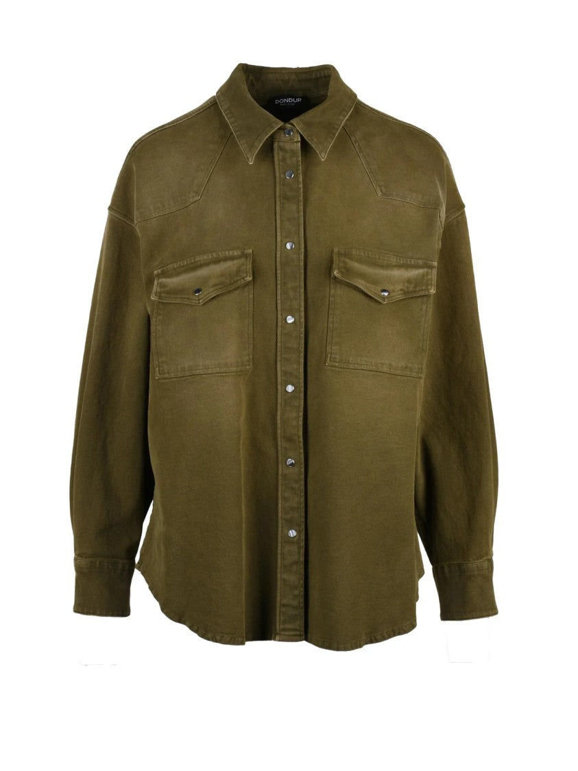 Dondup Military Green Flared Snap Buttons Denim Shirt