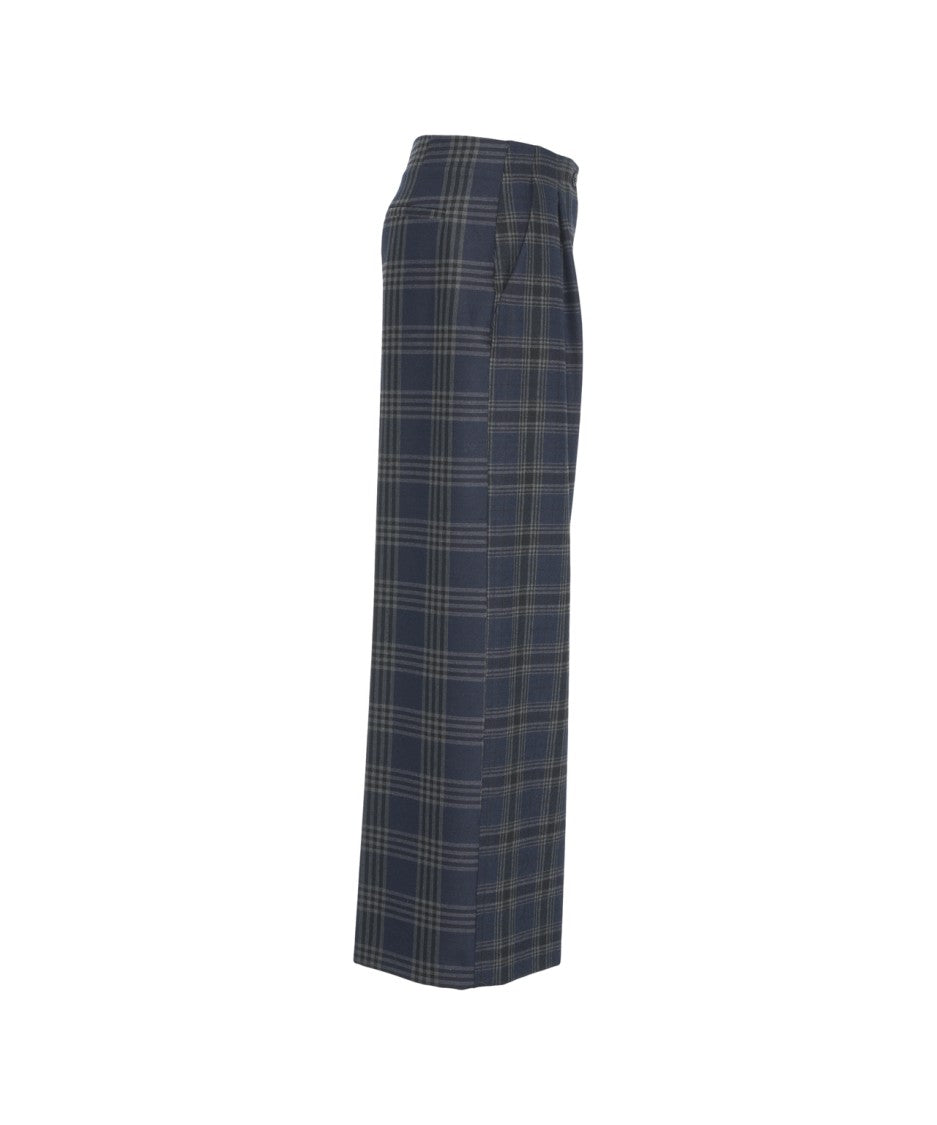 Ottod'ame Wide Fit Glencheck Pleated Trousers With Tailored Waistband