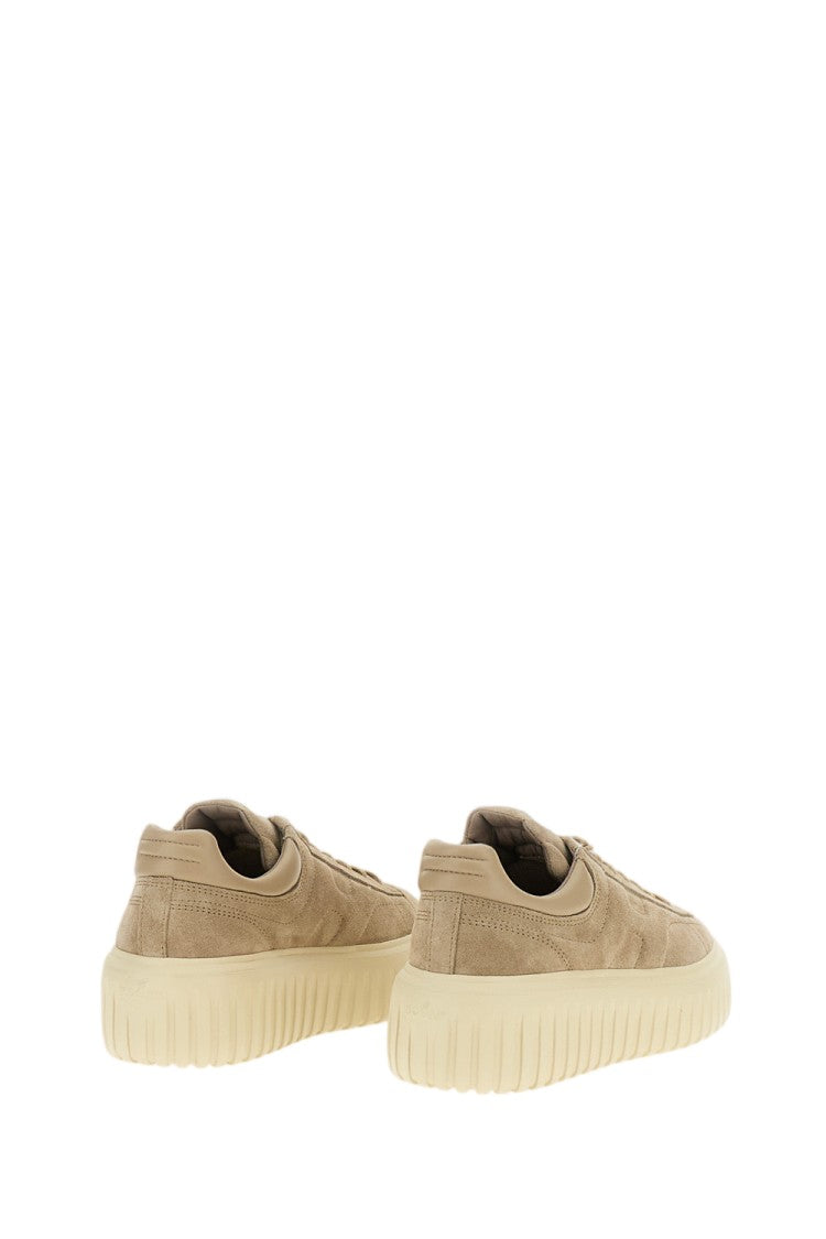 Hogan Beige Suede Leather H-Stripes Sneakers