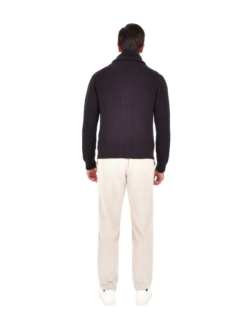 Drumohr Ribbed Merino Wool Cardigan With Shawl Collar