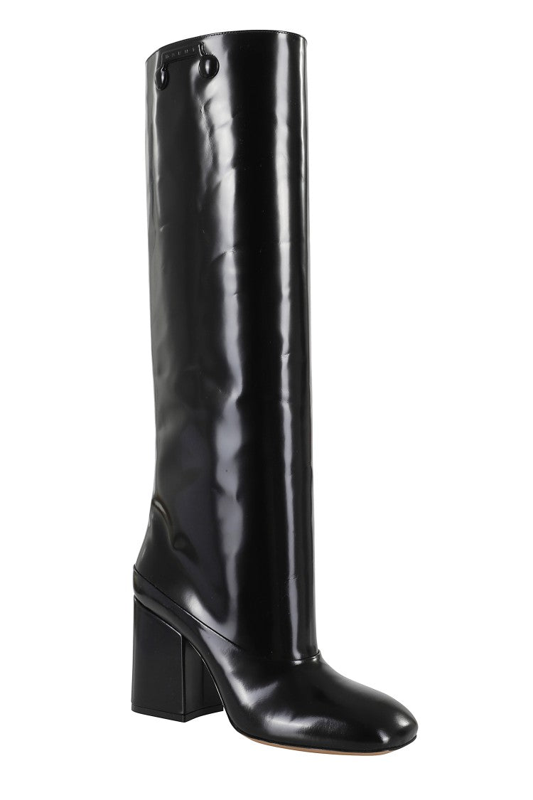 Marni Trunkaroo Black Shiny Leather Boots With Square Toe Design