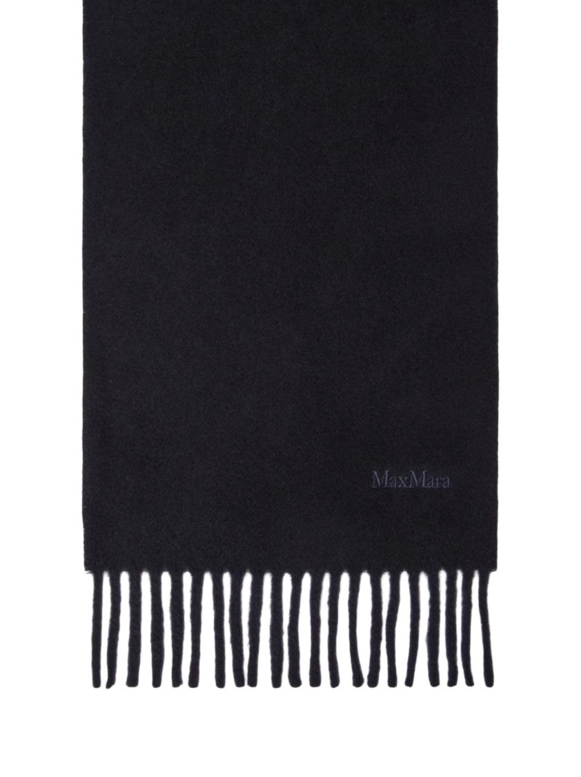 Max Mara Long Rectangular Scarf With Fringed Ends And Embroidered Branding