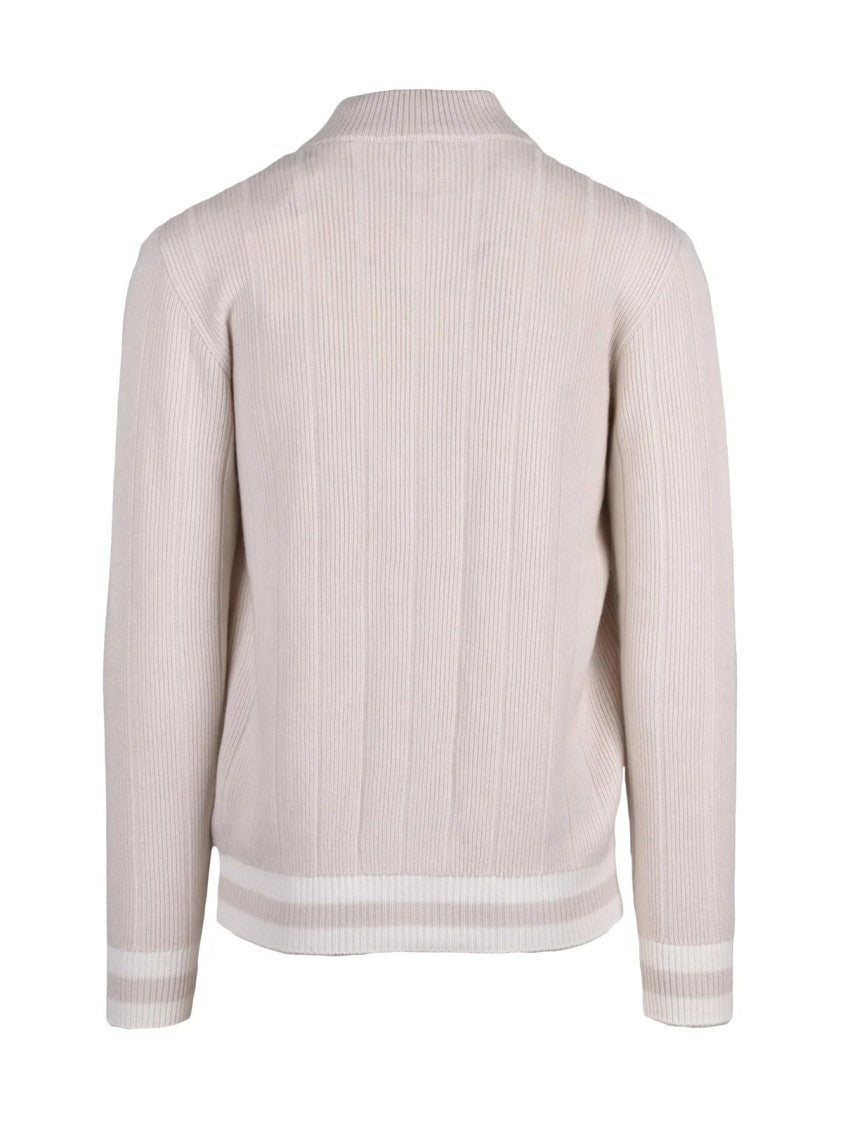 Eleventy Beige Ribbed Button-Front Cashmere Cardigan
