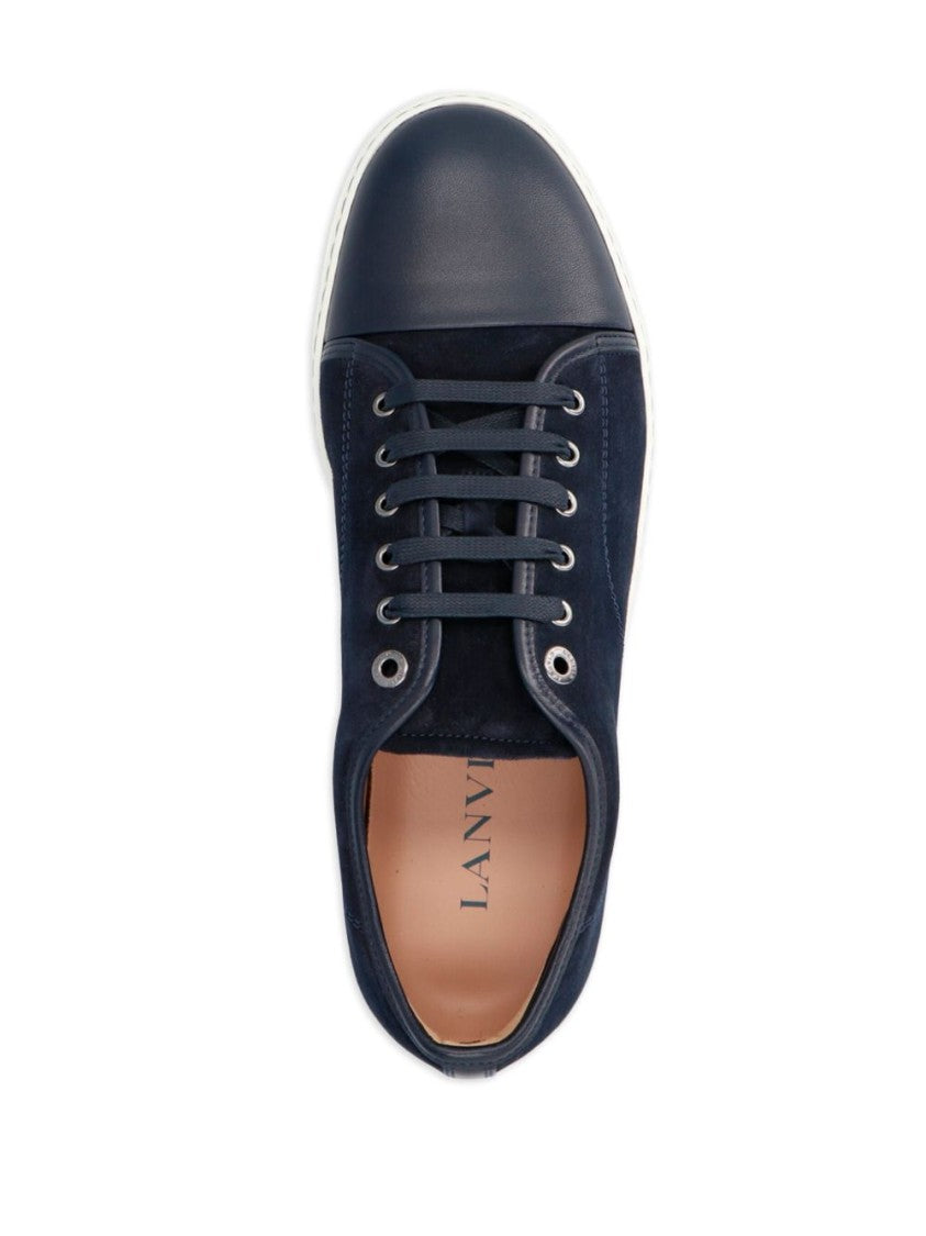 Lanvin Navy Blue Suede Contrast Toecap Sneakers